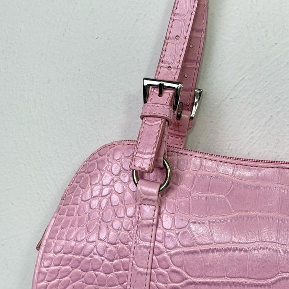 BISOU BISOU Pink Faux Croc Leather East West Baguette Y2K Shoulder Purse Bag - Picture 12 of 15
